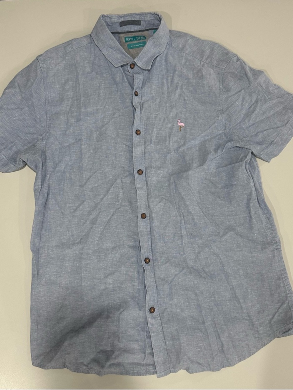 Tenth+Ocean Men's Light Blue Short-Sleeve Button-Down Shirt - Casual Linen Blend